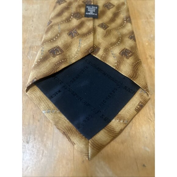 VTG J.Z. Richards Tie Gold Geometric Dots Squares 100% Silk Made In USA - Picture 6 of 6